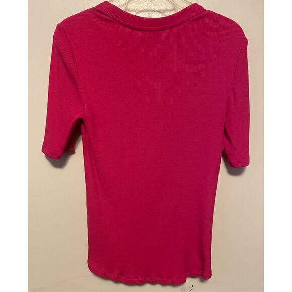 🔴 Hot pink Y2K style Ribbed Elbow-Sleeve Tee by Chicos size s - Picture 9 of 9